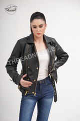 Women's Black Moto Style Genuine Leather Handmade Motorcycle Slim fit Biker Jacket