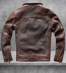 Men's Distressed Brown Motorcycle Leather Jacket | Men Vintage Style Brown Cow Hide Biker Jacket