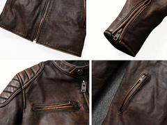 Men's Motorcycle Distressed Brown Cow Hide Leather Jacket | Men Vintage Style Brown Biker Leather Jacket