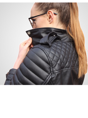 Women Slim Fit Diamond Quilted Biker Leather Jacket | Women Slim Fit Black Motorcycle Leather Jacket