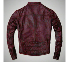 Men's Slim Fit Motorcycle Vintage Style Red Biker Leather Jacket | Men Cafe Racer Fashion Biker Leather Jacket