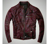 Men's Slim Fit Motorcycle Vintage Style Red Biker Leather Jacket | Men Cafe Racer Fashion Biker Leather Jacket