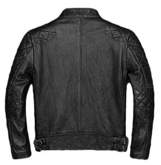 Men Slim Fit Motorcycle Vintage Black Biker Diamond Quilted Leather Jacket