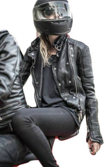 Women Slim Fit Motorcycle Leather Jacket | Women Handmade Black Vintage Style Biker Leather Jacket
