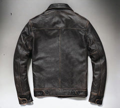 Mens Vintage A2 Bomber AIR Force Style Distressed Black Real Leather Jacket