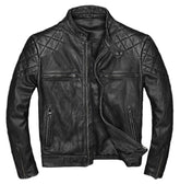 Men Slim Fit Motorcycle Vintage Black Biker Diamond Quilted Leather Jacket