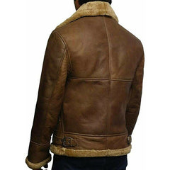 Men's Brown Fur Shearling RAF B3 Bomber Aviator Pilot Flying Leather Jacket Mens Coat