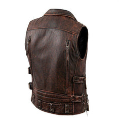 Men's Vintage Motorcycle Vest Men Genuine Cowhide Riding Sleeveless Jacket | Men's Vintage Brown Motorcycle Vest Men Genuine Leather Riding Sleeveless Jacket