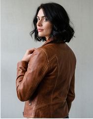 Women Slim Fit Vintage Brown Motorcycle Leather Jacket | Handmade Women Brown Sheepskin Vintage Style Biker Leather Jacket