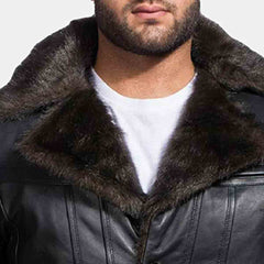 Mens Aviator Shearling Bomber Black Genuine Sheepskin Leather Jacket