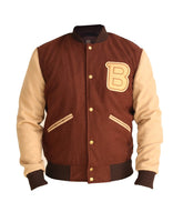 Men's Hotline Miami Flight Brown Varsity Bomber Jacket | Men Handmade Brown Baseball Wool Jacket | Men's Varsity Brown B Logo Bomber Jacket