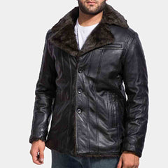 Mens Aviator Shearling Bomber Black Genuine Sheepskin Leather Jacket