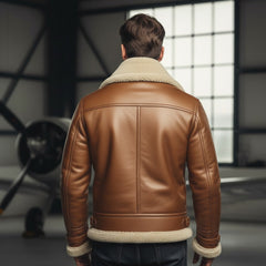 Men's Brown B3 RAF Flight Bomber Aviator Real Sheepskin Shearling Leather Jacket | Men Handmade Brown Fur Shearling RAF B3 Bomber Aviator Pilot Flying Leather Jacket