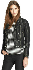 Women Slim Fit Motorcycle Leather Jacket | Women Handmade Black Vintage Style Biker Leather Jacket