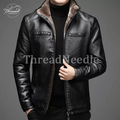 Mens Winter Slim Fit Shearling Stylish Black Motorcycle Leather Jacket