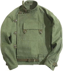 Men's Vintage Swedish Motocycle Jacket Cotton Army Military Workwear Green Coat