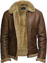 Men's Brown Fur Shearling RAF B3 Bomber Aviator Pilot Flying Leather Jacket Mens Coat