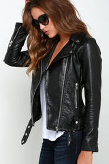 Women LambSkin Soft Real Leather Jacket Motorcycle Black Slim Fit Biker Jacket