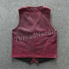 Men Vintage Style Handmade Antique Burgendy Red Biker Lether Vest | Men's Motorcycle Vintage Red Leather Vest