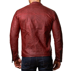 Men's Slim Fit Red Cafe Racer Motorcycle Leather Jacket | Men Vintage Style Biker Red Leather Jacket
