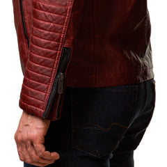 Men's Slim Fit Red Cafe Racer Motorcycle Leather Jacket | Men Vintage Style Biker Red Leather Jacket
