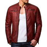 Men's Slim Fit Red Cafe Racer Motorcycle Leather Jacket | Men Vintage Style Biker Red Leather Jacket