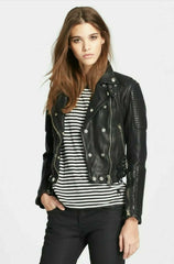 Women Slim Fit Motorcycle Leather Jacket | Women Handmade Black Vintage Style Biker Leather Jacket