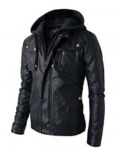 Men Hooded Genuine Leather Jacket Slim Fit Biker Jackets Motorcycle Detatchable Hood