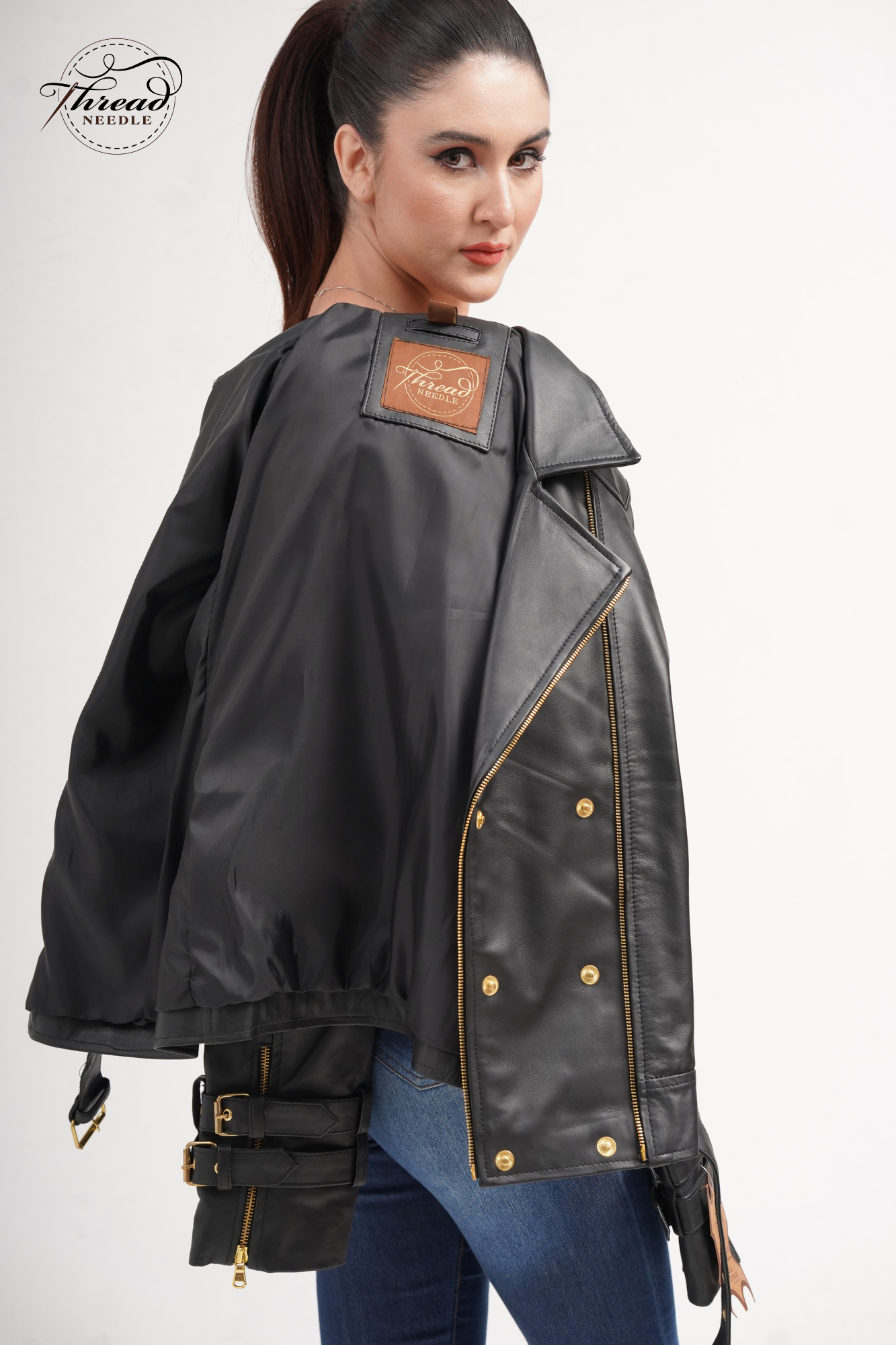 Women's Black Moto Style Genuine Leather Handmade Motorcycle Slim fit Biker Jacket