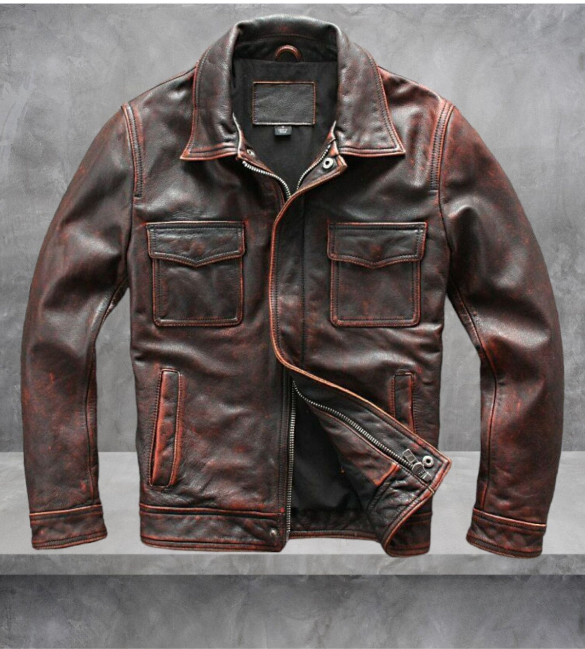 Men's Distressed Brown Motorcycle Leather Jacket | Men Vintage Style Brown Cow Hide Biker Jacket