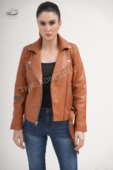 Women Slim Fit Brown Motorcycle Leather Jacket | Women Moto Style Brown Biker Genuine Leather Jacket