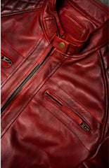 Mens Red Vintage Biker Motorcycle Real Cafe Racer Leather Jacket | Men's Dimond Classic Motorcycle Vintage Red Biker Jacket