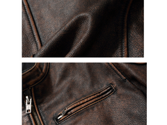 Men's Motorcycle Distressed Brown Cow Hide Leather Jacket | Men Vintage Style Brown Biker Leather Jacket