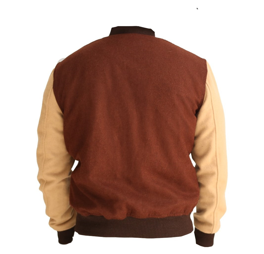 Men's Hotline Miami Flight Brown Varsity Bomber Jacket | Men Handmade Brown Baseball Wool Jacket | Men's Varsity Brown B Logo Bomber Jacket