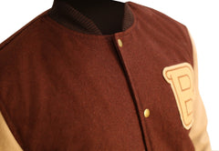 Men's Hotline Miami Flight Brown Varsity Bomber Jacket | Men Handmade Brown Baseball Wool Jacket | Men's Varsity Brown B Logo Bomber Jacket