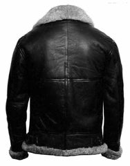 Men's Black RAF Aviator Shearling B3 Bomber Fur Genuine Sheepskin Handmade Leather Jacket