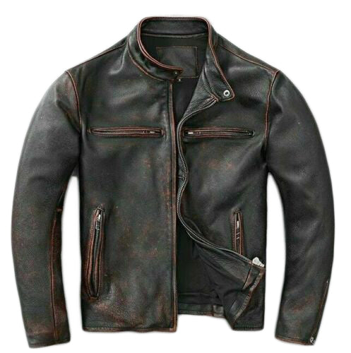 Men’s Handmade Motorcycle Vintage Cafe Racer Distressed Black Biker Real Leather Jacket