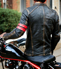 Men's Vintage Style Slim Fit Motorcycle Leather Jacket | Men Handmade Distressed Black Vintage Style Biker Genuine Leather Jacket