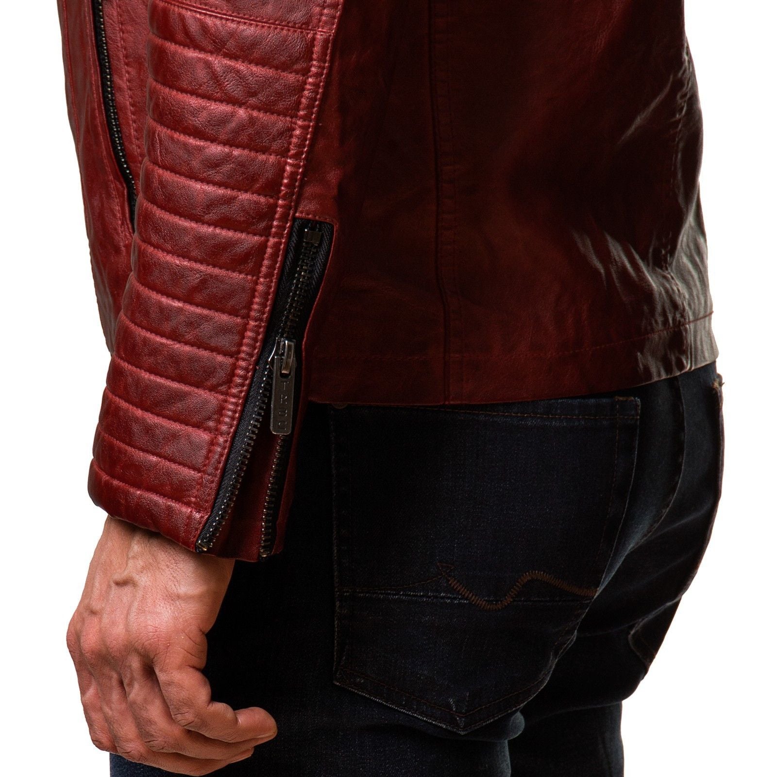 Men's Slim Fit Red Cafe Racer Motorcycle Leather Jacket | Men Vintage Style Biker Red Leather Jacket