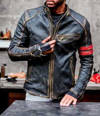 Men's Vintage Style Slim Fit Motorcycle Leather Jacket | Men Handmade Distressed Black Vintage Style Biker Genuine Leather Jacket