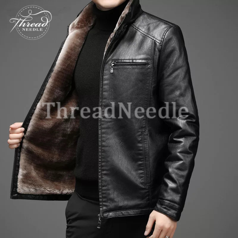 Mens Winter Slim Fit Shearling Stylish Black Motorcycle Leather Jacket