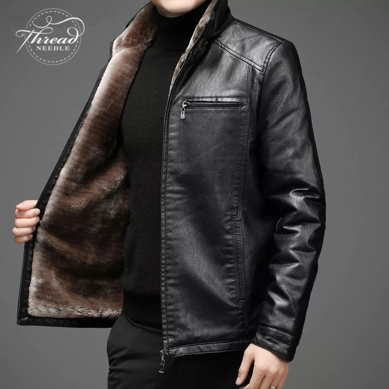 Mens Winter Slim Fit Shearling Stylish Black Motorcycle Leather Jacket