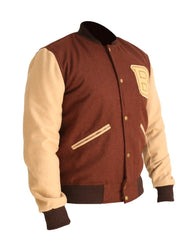 Men's Hotline Miami Flight Brown Varsity Bomber Jacket | Men Handmade Brown Baseball Wool Jacket | Men's Varsity Brown B Logo Bomber Jacket